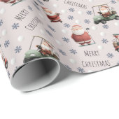 Golfende Kerstman op Bleekroze Cadeaupapier (Rol Hoek)