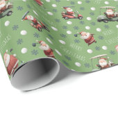 Golfende Kerstman op Dollarbiljet Groen Cadeaupapier (Rol Hoek)