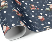 Golfende Kerstman op marineblauw Cadeaupapier (Rol Hoek)