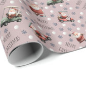 Golfende Kerstman op Stof Roze Cadeaupapier (Rol Hoek)