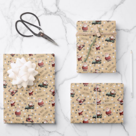 Golfende Kerstman op Zand Inpakpapier Vel (Voorkant)
