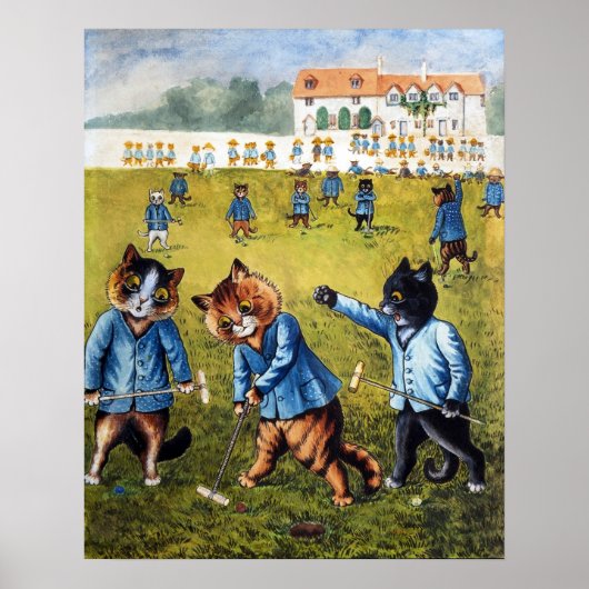 Golfende krokketkatten, Louis Wain Poster (Voorkant)