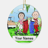 Golfende paar - persoonlijke Cartoon Gift Keramisch Ornament (Links)