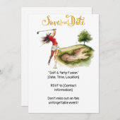 Golfende vrouw slaat een golfbal op de green kaart (Voorkant / Achterkant)