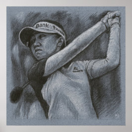 Golfende vrouw tekening - Golf Art Print