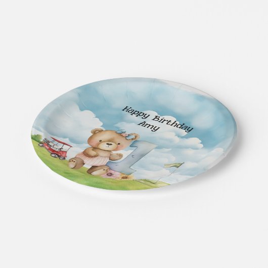 Golfer 1e Verjaardag waterverf een jaar Papieren Bordje (Gekanteld)