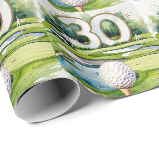 Golfer 30e verjaardag op de golfbaan cadeaupapier (Rol Hoek)