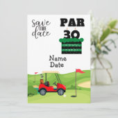 Golfer 30th Birthday met golfkar Save the Date Kaart (Staand voorkant)