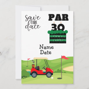 Golfer 30th Birthday met golfkar Save the Date Kaart
