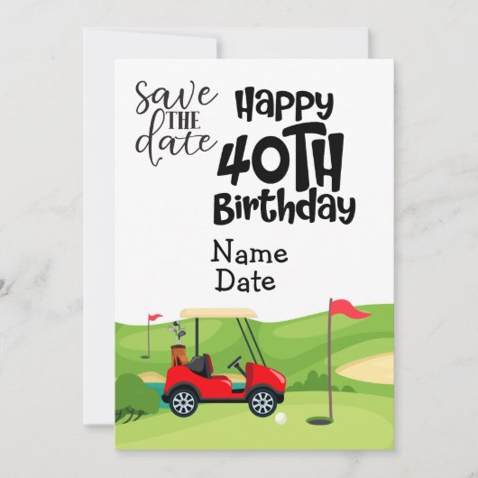 Golfer 40th Birthday met golfkar Save the Date Kaart (Voorkant)