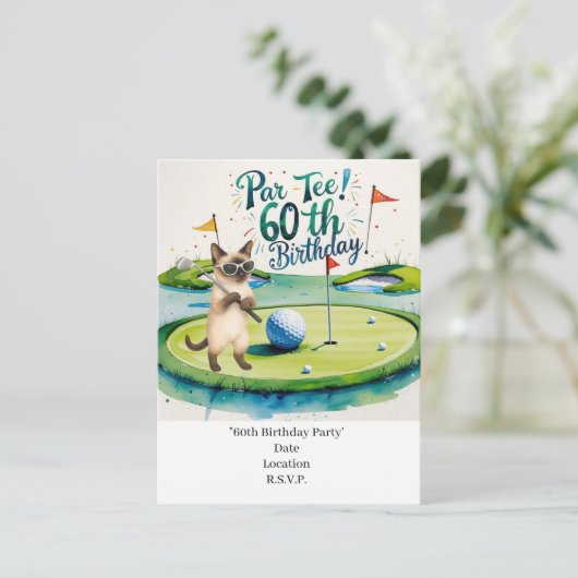 Golfer 60e verjaardag met golfbal op t-shirt briefkaart (Staand voorkant)