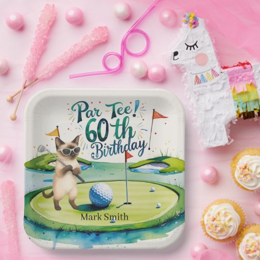 Golfer 60e verjaardag voor Siamese kattenliefhebbe Papieren Bordje (Feest)