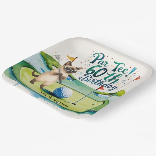 Golfer 60e verjaardag voor Siamese kattenliefhebbe Papieren Bordje (Gebogen)