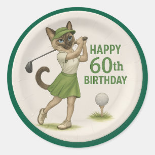 Golfer 60ste verjaardag voor Cat Lover Ronde Sticker