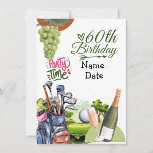 Golfer 60th Birthday met golfkar Save the Date Kaart