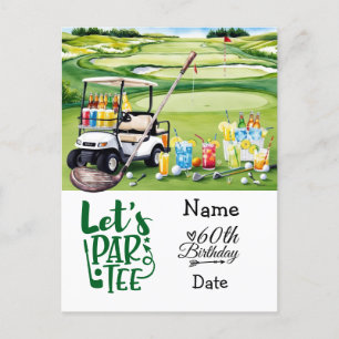 Golfer 60th Birthday met golfkar Save the Date Uitnodiging Briefkaart