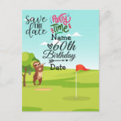 Golfer 60th Birthday met golfkar Save the Date Uitnodiging Briefkaart (Voorkant)