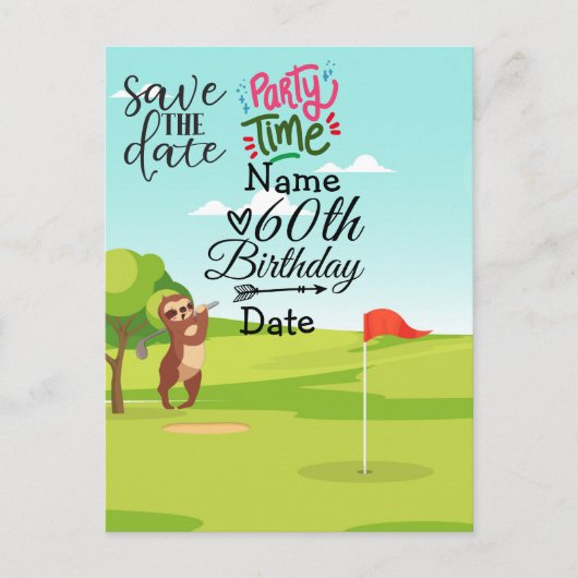 Golfer 60th Birthday met golfkar Save the Date Uitnodiging Briefkaart (Voorkant)