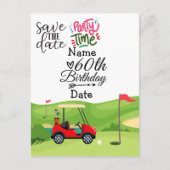 Golfer 60th Birthday met golfkar Save the Date Uitnodiging Briefkaart (Voorkant)