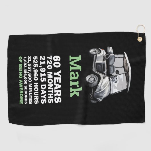 Golfer 60th Verjaardag met golfkar Golfhanddoek (Horizontaal)