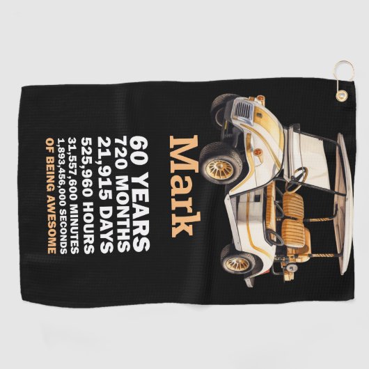 Golfer 60th Verjaardag met golfkar Golfhanddoek (Horizontaal)