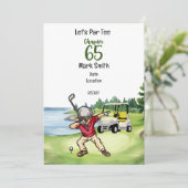 Golfer 65th Verjaardag Dabbing met golfkar Kaart (Staand voorkant)