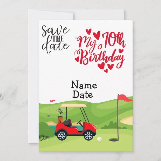 Golfer 70th Verjaardag met golfkar Save the Date Kaart (Voorkant)