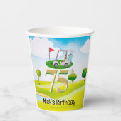 Golfer 75e verjaardag op golfbaan papieren bekers (Voorkant)