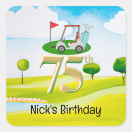 Golfer 75e verjaardag op golfbaan vierkante sticker