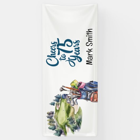 Golfer 75th Verjaardag met golftas op golfbaan Spandoek (Verticaal)