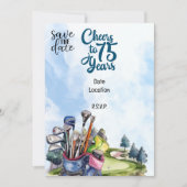 Golfer 75th Verjaardag met golftas Save the Date Kaart (Voorkant)