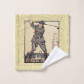 Golfer  Antiek Golfen Bad Handdoek (Wasdoekje)