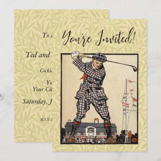 Golfer  Antiek Golfen Kaart (Voorkant / Achterkant)