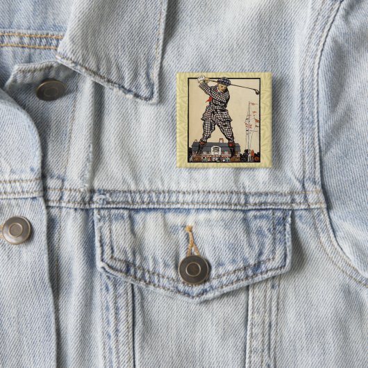 Golfer Antiek Golfen Vierkante Button 5,1 Cm (In situ)