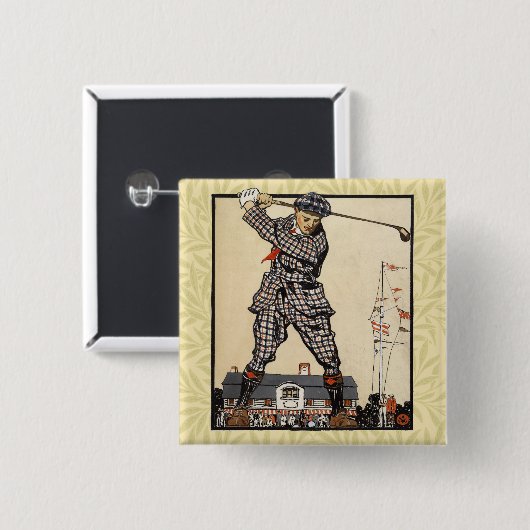 Golfer Antiek Golfen Vierkante Button 5,1 Cm (Voorkant /achterkant)
