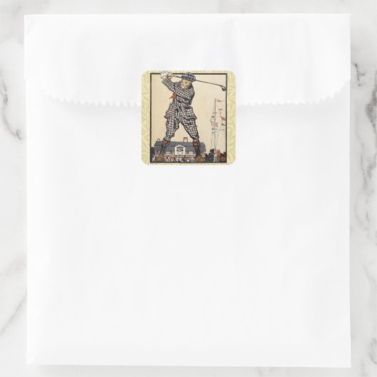 Golfer Antiek Golfen Vierkante Sticker (Tas)