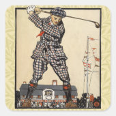 Golfer Antiek Golfen Vierkante Sticker (Voorkant)