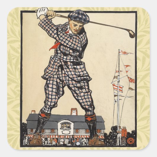 Golfer  Antiek Golfen Vierkante Sticker (Voorkant)