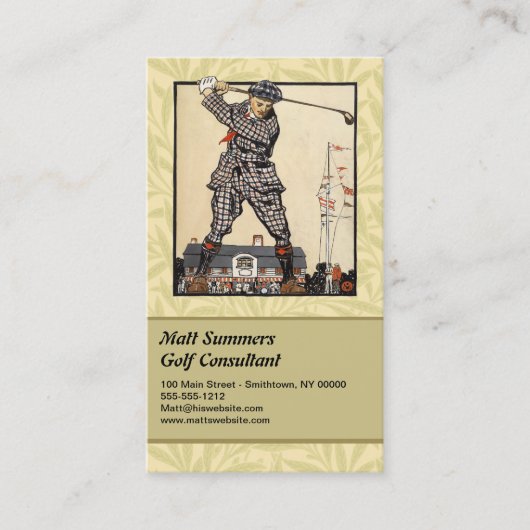 Golfer  Antiek Golfen Visitekaartje (Voorkant)