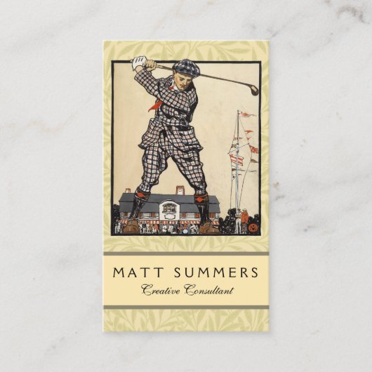 Golfer  Antiek Golfen Visitekaartje (Voorkant)
