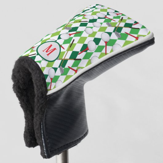 Golfer Argyle met patroon, monogram Golfheadcover (3/4 voorkant)