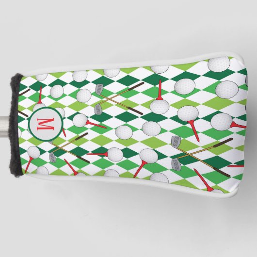 Golfer Argyle met patroon, monogram Golfheadcover (Voorkant)