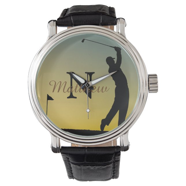 Golfer at Sunset Personalised Horloge (Voorkant)