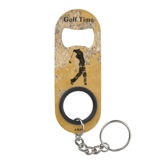 ** Golfer Bartender Ruw Goud en Tan Getextureerd Mini Flessenopener (Achterkant)