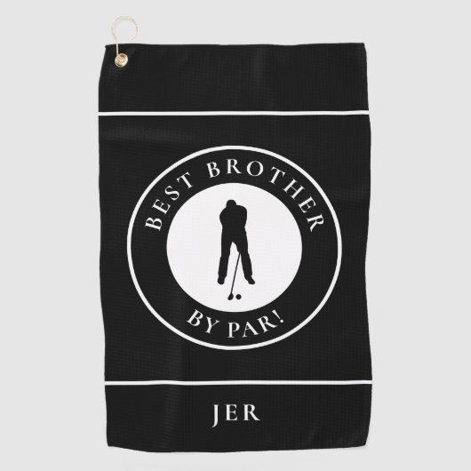 Golfer Best Brother by Par Family Monogram Black Golfhanddoek (Voorkant)