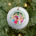 Golfer BEST GRANDMA BY PAR Photo Custom Keramisch Ornament<br><div class="desc">Create a unique, personalized photo ornament gift for the golfer grandmother with the editable funny golf title BEST GRANDMA BY PAR (change to NANA, MIMI, GAMMY or other nickname) and your custom text (the sample says LOVE & HUGS) n your choice of colors (shown in green) on a golf ball...</div>