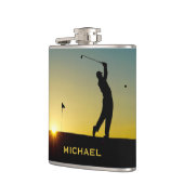 Golfer bij Zonsondergang Persoonlijk Heupfles (Links)
