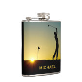 Golfer bij Zonsondergang Persoonlijk Heupfles (Rechts)