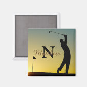 Golfer bij zonsondergang Persoonlijk Magneet (Voorkant / Achterkant)