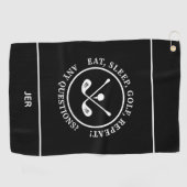 Golfer Black Modern Sports Pro Equipment Monogram Golfhanddoek (Horizontaal)